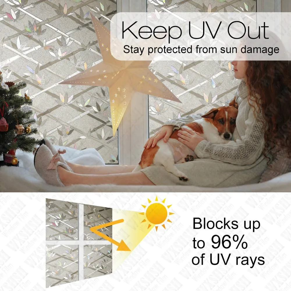 

3D Damboo Decorative Privacy Window Film,Static Cling Removable Stickers for Uv Blocking Heat Control,No Glue Opaque Window Film