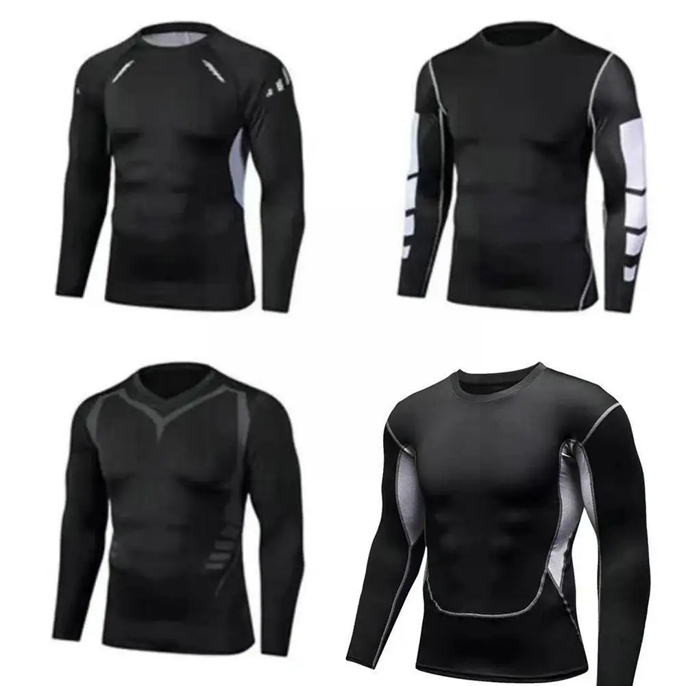

Мужская компрессионная футболка для бега, обтягивающая футболка для фитнеса, длинная Спортивная тренировочная Спортивная одежда для бега, ...
