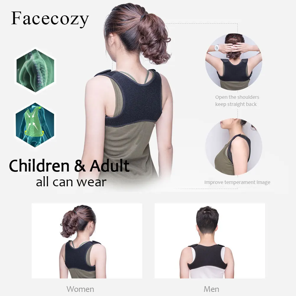 Facecozy Корректор Осанки Плечо поддержка спины позвоночник бандаж Регулируемая осанка ключица позвоночника верхняя поясничная коррекция пояса