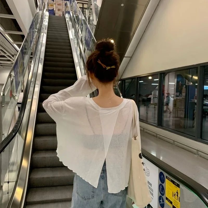 Женские футболки с длинным рукавом однотонные Короткие топы Летняя тонкая