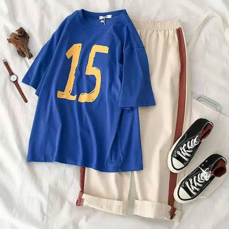 Новинка Лето 2020 футболка с коротким рукавом и принтом в Корейском стиле для