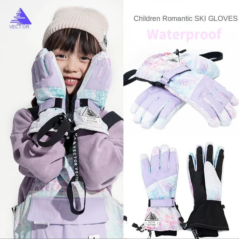 

New Children Warm Ski Gloves Five-finger Winter Velvet Cotton Gloves Waterproof Riding Skiing Gloves for Child