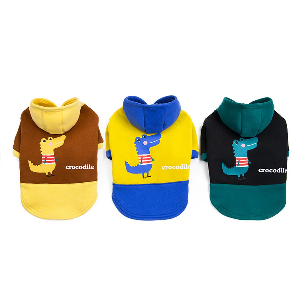 

Color Matching Pet Dog Costume Four-legged Dog Hoodie Cartoon Crocodile Print Dog Coat Jacket Dog Clothes for Small Medium Dogs
