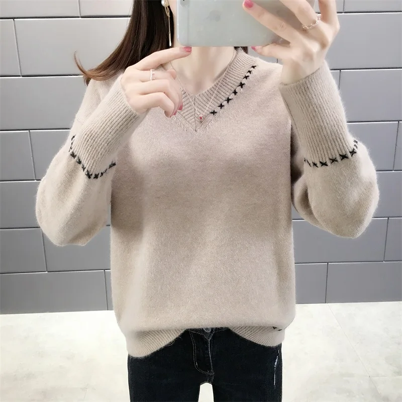 Женский модный свитер с v-образным вырезом тонкий вязаный женский пуловер |