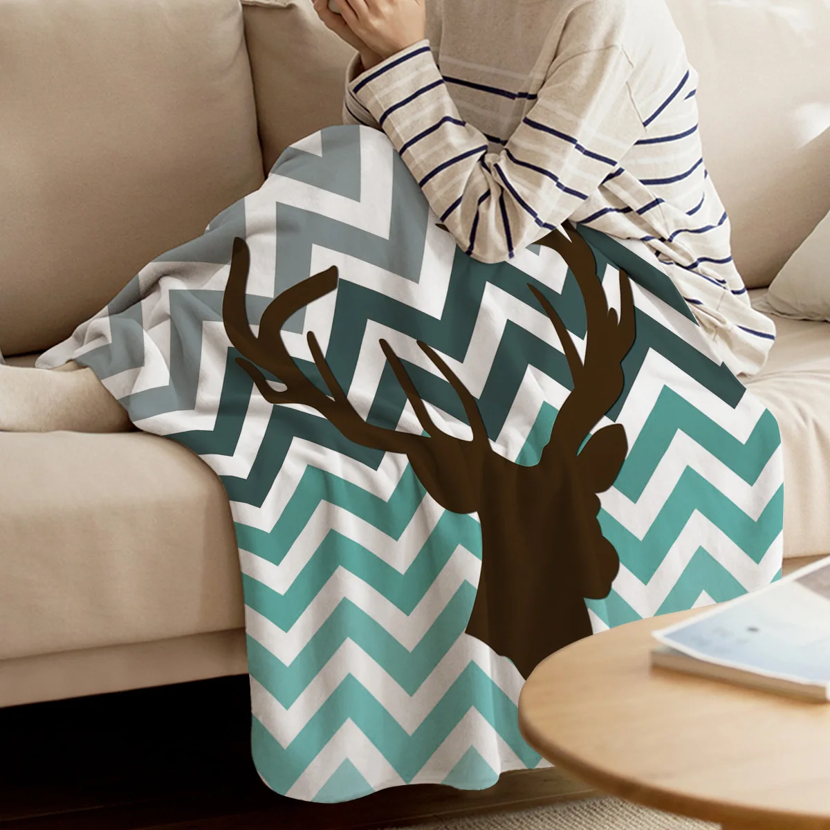 Лося полосы градиент белый фон покрывало одеяло флисовый плед морщин стойкие