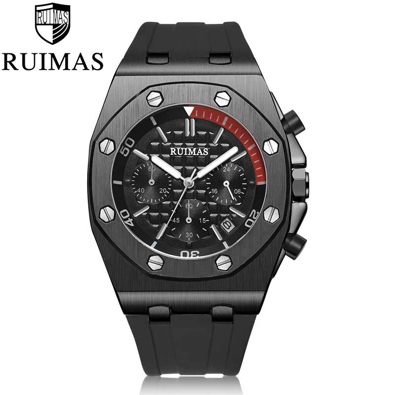 RUIMAS Chronograph Men Sport Watch Fashion Silicone Army Military Watches Relogio Masculino Quartz Wrist Watch Clock Men