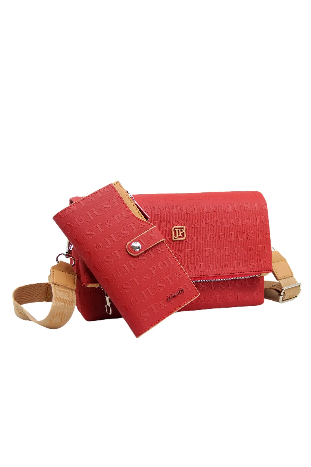 

Women's Adjustable Long Strap Shoulder Bag and Wallet Kombin Red PBU4020-1001