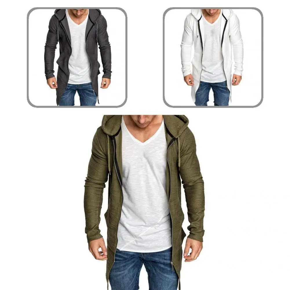 

Casual Useful Men Hoodies Longline Cardigan Solid Color Men Hoodies Breathable for Daily Wear