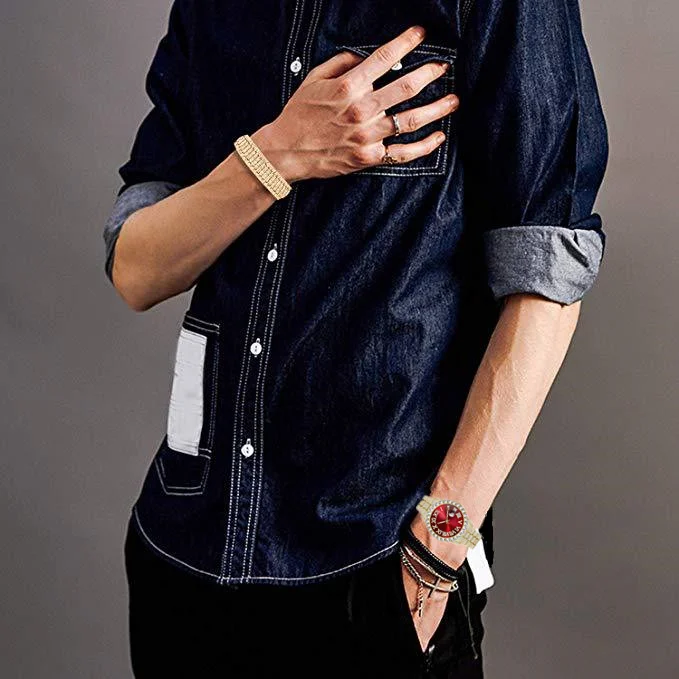 Льдом цепи часы-браслет для Для мужчин со льдом часы комплект ювелирных изделий в