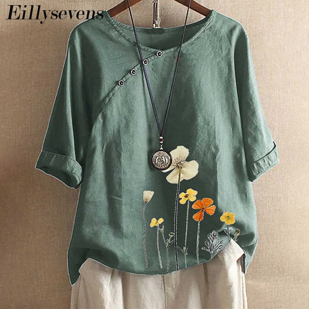 Новинка 2020 летняя хлопковая льняная блузка Женская винтажная рубашка с коротким