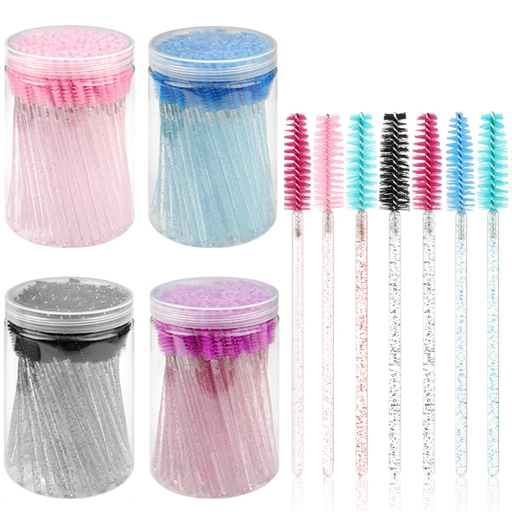 

Disposable 100Pcs/Box Crystal Eyelash Brushes Diamond Handle Mascara Wands Spoolie Eye Makeup Brushes Applicators Eyebrow Tools