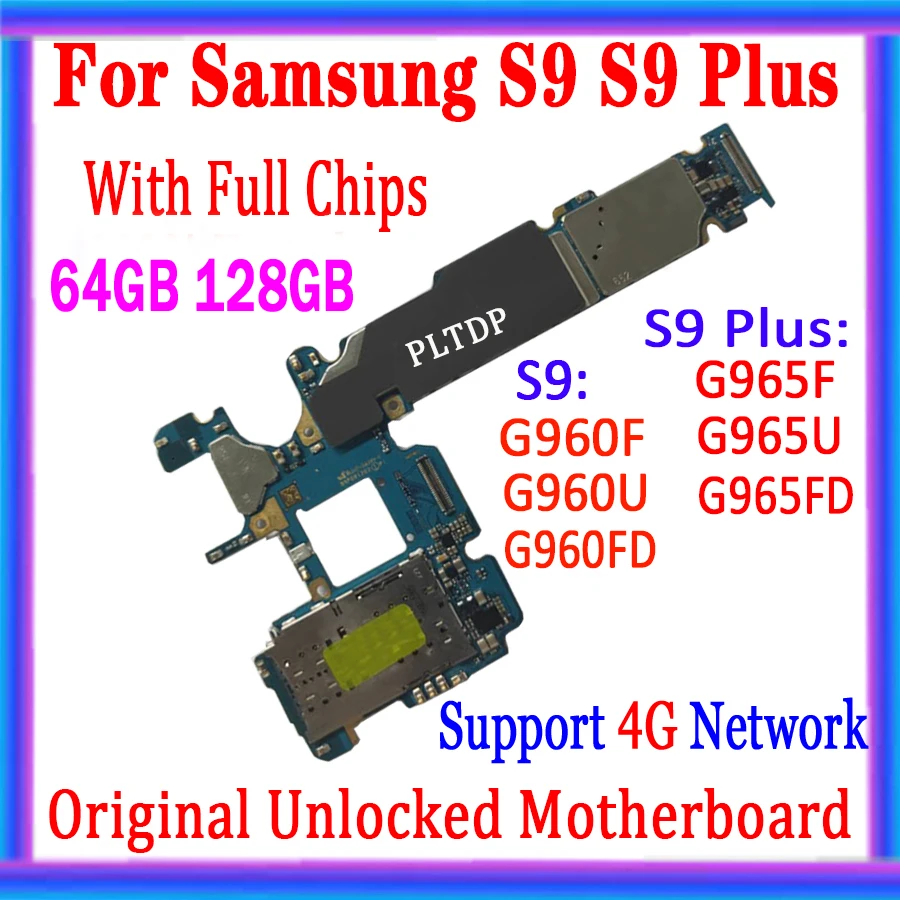 

Оригинальный разблокированный для Samsung Galaxy S9 G960F G960FD G960U S9 Plus G965F G965FD G965U материнская плата 64 Гб/128 ГБ поддержка 4G сети