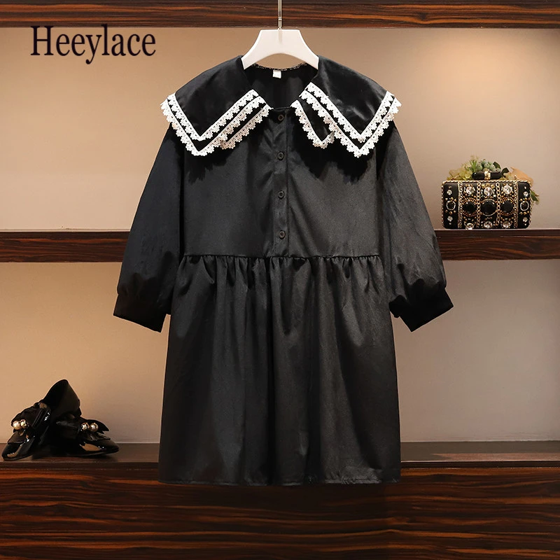 Женское бархатное платье трапеция осень 2019 милое кружевное вязаное крючком с