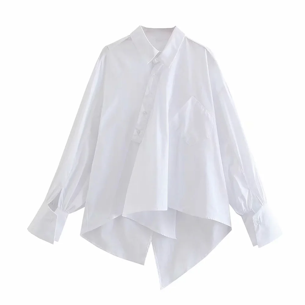 

xikom 2021 Summer Women White Long sleeve Asymmetrical Single Breasted Oversize Shirt Female streetwear Shirts Ladies top