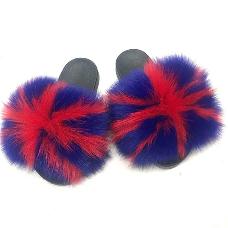 

Summer Fur Slides Ladies Real Fox Fur Slippers Cute Fluffy Sandals Fashion Flip Flops Plush Women Furry Female Fur Home Shoes