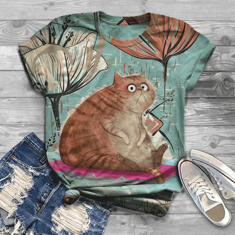 

2021 original o-neck t-shirt new original giraffe landscape small size plus size trend t-shirt female short-sleeved printed top