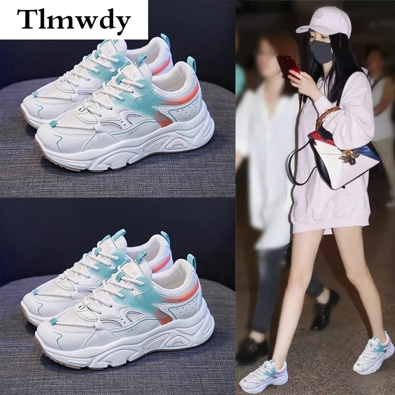 

2021 Women's Fashion Color Matching Casual Shoes Woman Daddy Shoes Breathable Sneakers New Spring Women Shoes Platform Shoes