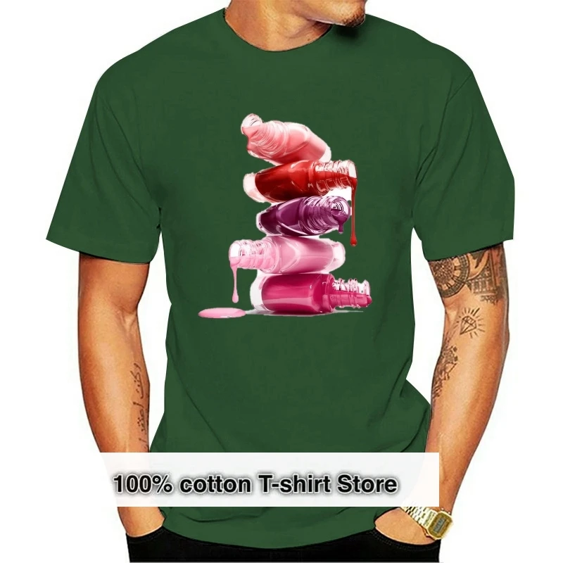 

2020 Lipstick Nail Polish Fashion men T shirt Beauty People Outline Design Colorful Printed male White t shirt