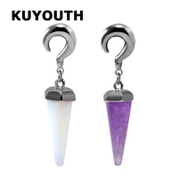 kuyouth stylish stainless steel cone shape opal amethyst ear weight stretchers body piercing jewelry earring expanders 2pcs
