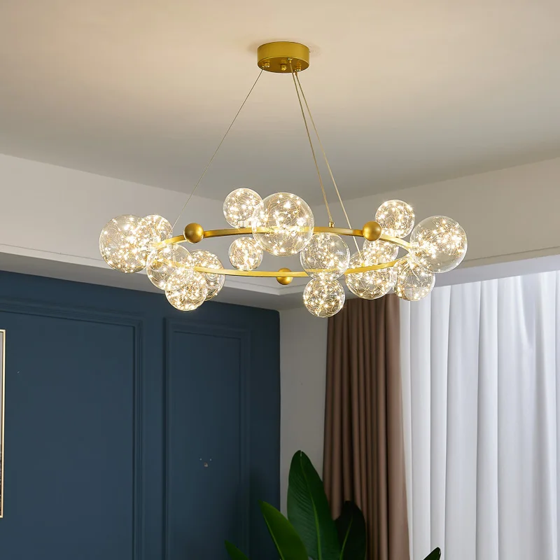 

Creative Modern Nordic LED Chandelier Lighting Dining Living Room Glass Ball Hanging Lamp Bedroom Lobby Round Gold Black Fixture
