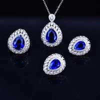 boutique jewelry silver plated set with natural blue gem ring pendant earring set simple gem cz dandelion goddess jewelry