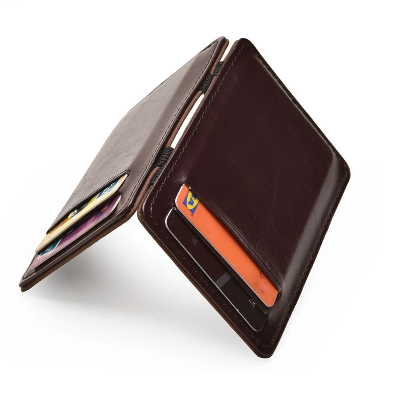 new thin vertical men magic wallet small pu leather elastic ribbon purse mini solid id card holder bank credit card case for man free global shipping