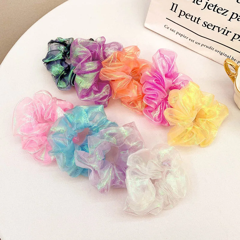 Яркий Цвет органза Блестящие Scrunchies Женская эластичная резинка для волос резинки