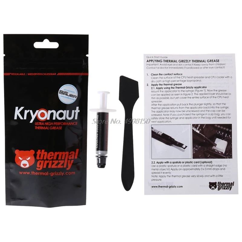 

Thermal Grizzly Kryonaut 1g Thermal Grease for CPU AMD Intel Processor Heatsink Fan Compound Cooling Thermal Paste Cooler