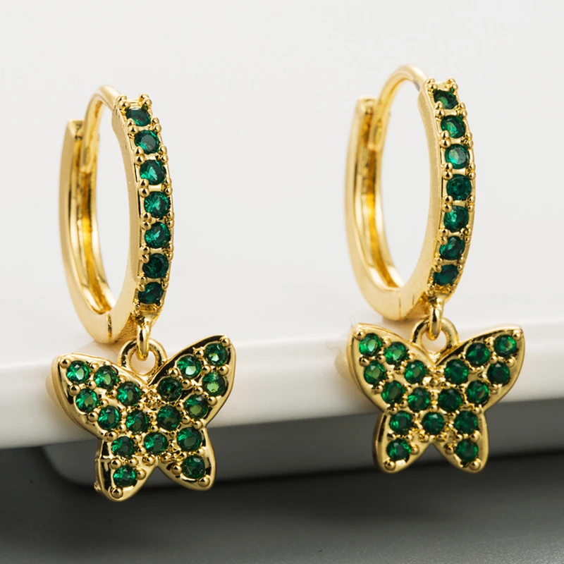 

Европейские и американские Инс стиль Простая Бабочка микро инкрустированные зеленый CZ серьги изысканные ювелирные изделия