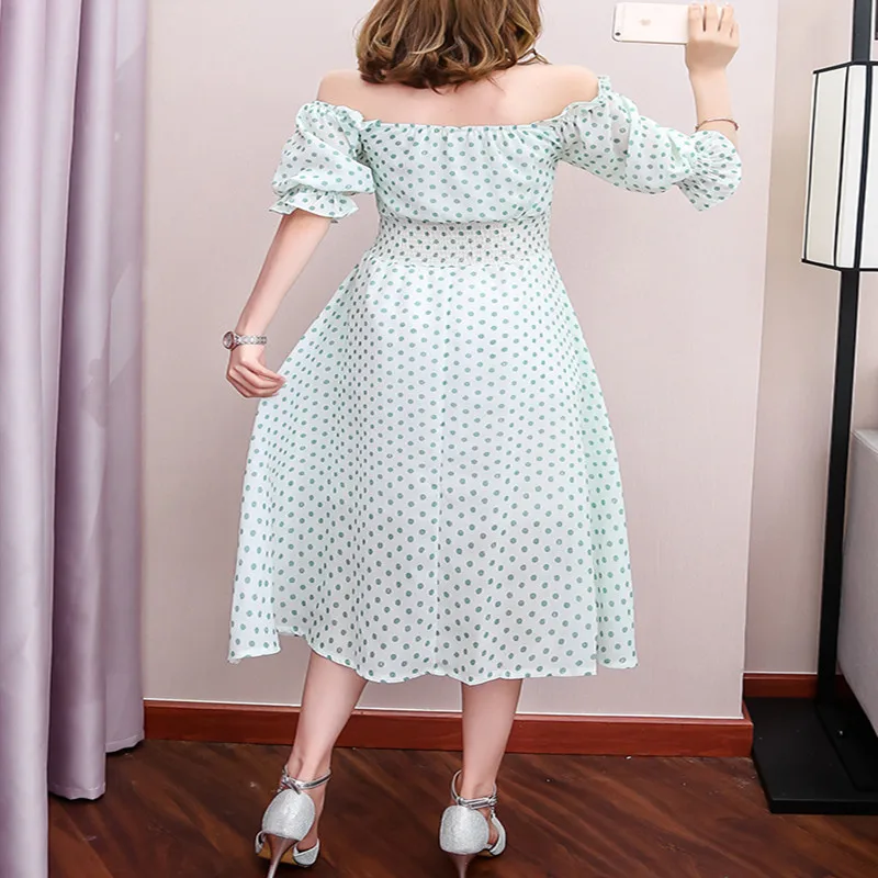 Женские шифоновые платья с оборками в горошек брюки клеш эластичным поясом