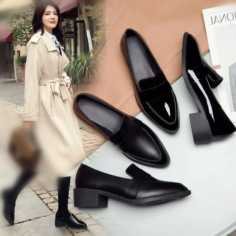 

Patent Leather Ballet Flats Casual Woman Shoe Korean Shoes Female Footwear Pointed Toe Women's Heels 2020 Dress On Heels PU