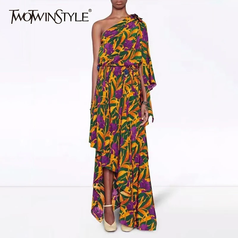 TWOTWINSTYLE винтажное асимметричное женское платье с принтом на одно плечо рукав