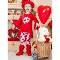 valentines day lovely kids baby girls clothing casual set flared long sleeve round neck heart print tops elastic waist pants
