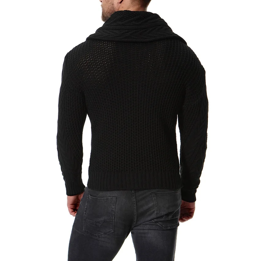 Мужской облегающий джемпер трикотажный теплый зимний мужской свитер на молнии в