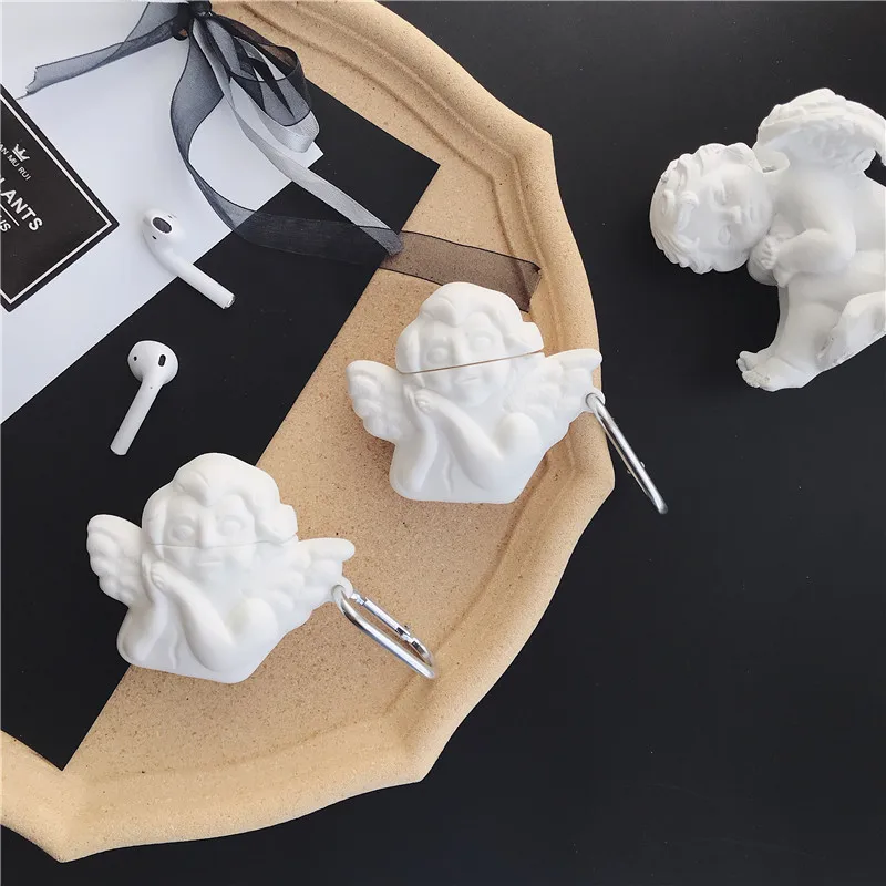 

3D Cute Angel Sculpture For AirPods 1 2 Case Cartoon Silicone Earphone Case For Apple Airpods 2 Protection Cover with Keychain