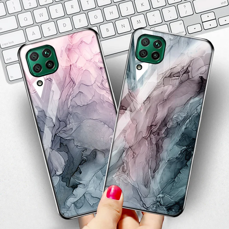 

Watercolor Case For Huawei P40 lite Cases Luxury Tempered Glass Funda Huawei Mate 20 Lite P20 P30 Pro 40 30 P40 Pro Plus E Cover