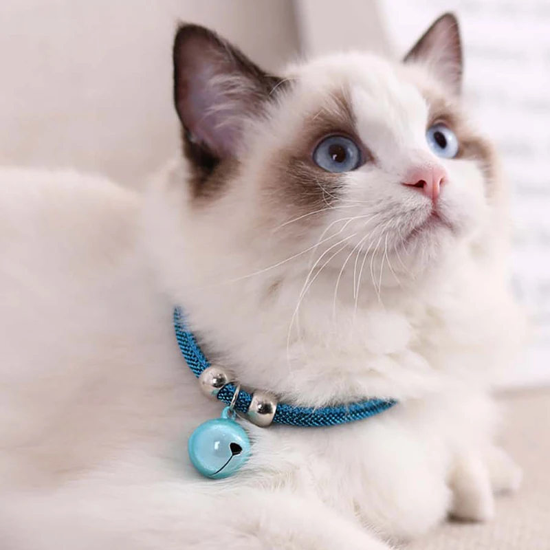 

38cm Cloth Green Cat Necklace with Bell Adjustable Metal Buckle Red Woven Rope Handmade Dog Collar Blue Pet Jewelry Pet Products