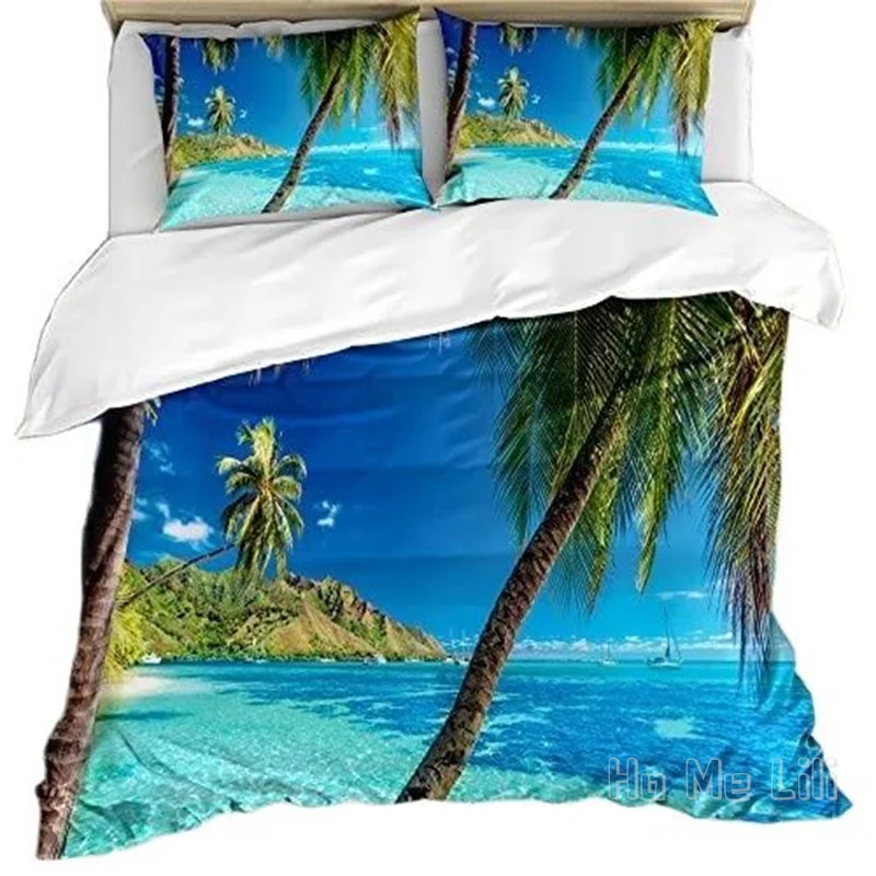 

Ocean By Ho Me Lili Duvet Cover Set Image Of A Tropical Island With The Palm Trees And Clear Sea Beach Theme Decor Bedding