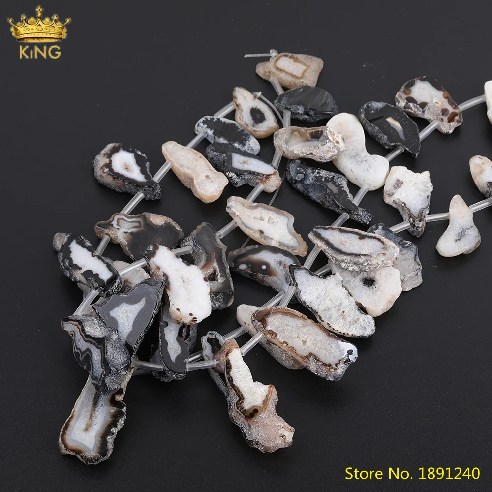 Approx 18pcs/Strand Natural Druzy Drusy Agates Slice Loose Strand,Top Drilled Freeform Slab Beads Pendant Jewelry Making