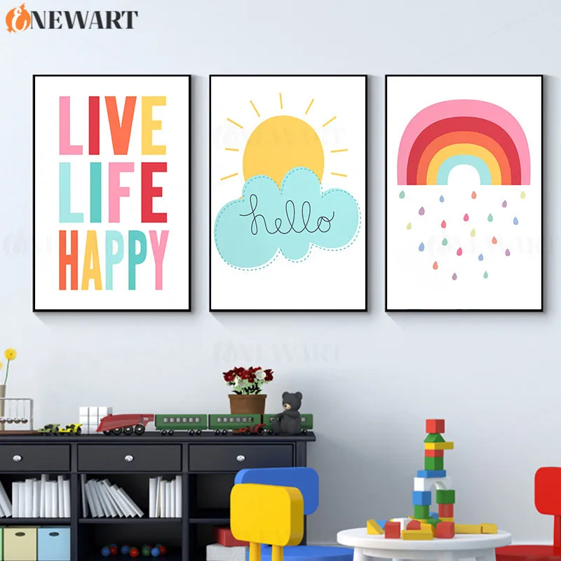 Мультфильм холст картина Радуга Печать живая жизнь счастливое Изображение Дети