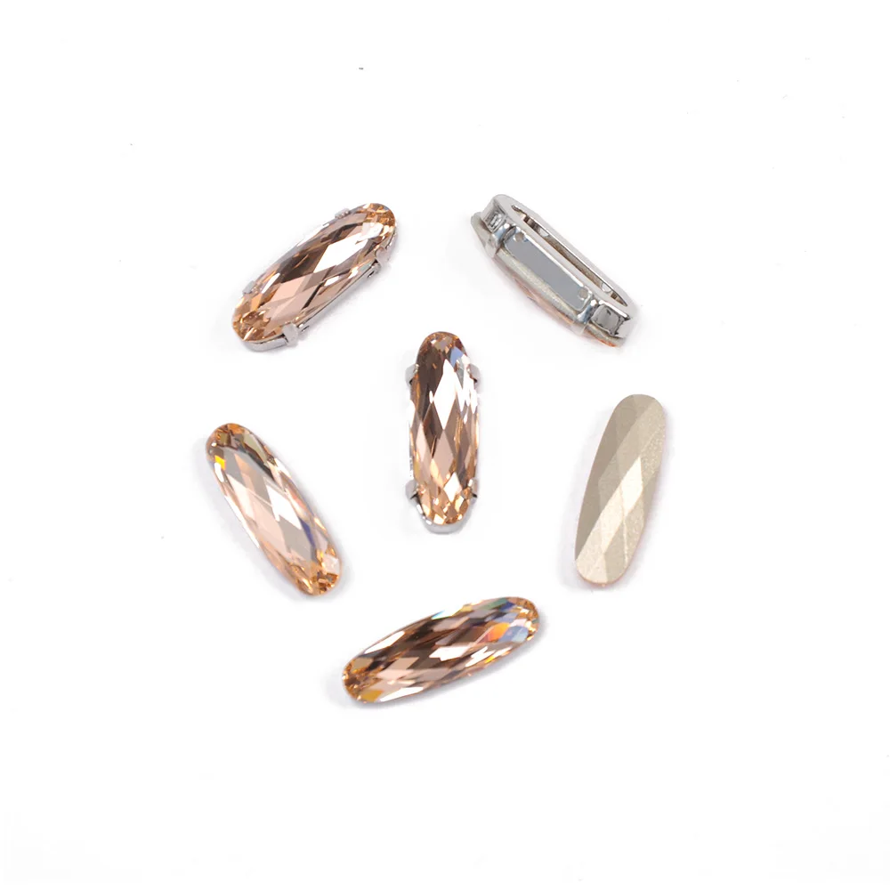 4161 элемент все размеры светлый персиковый удлиненный багет сшитые камни