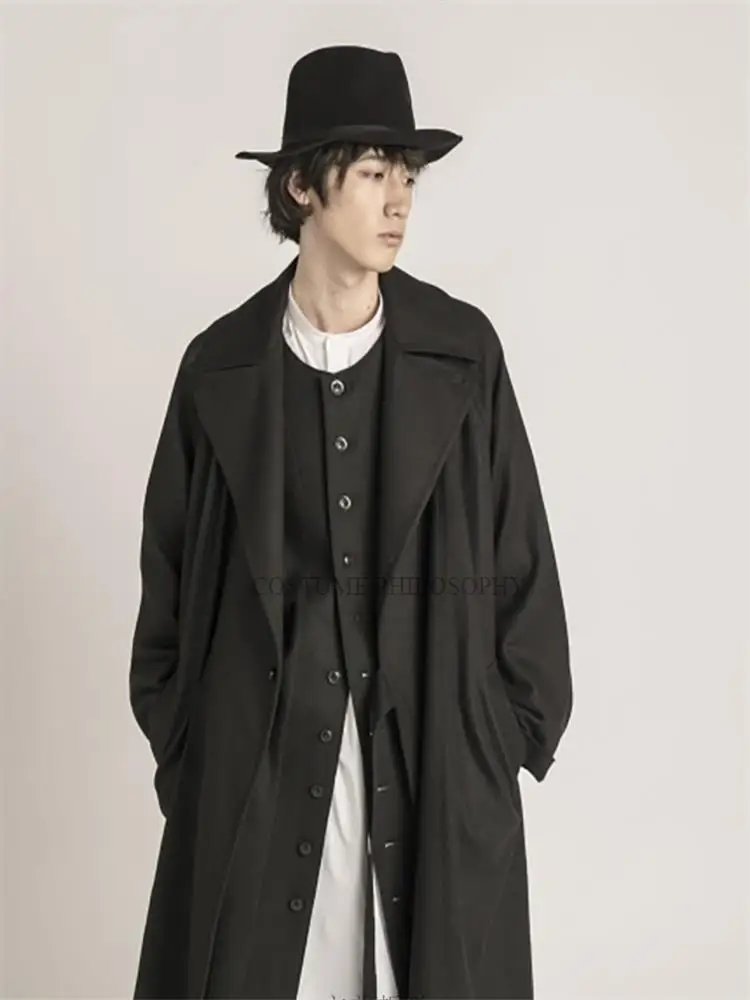 

Men's Trench Coat Autumn Winter New Fund Big Lapel Pure Color Long Design Loose Leisure Fashionable Coat