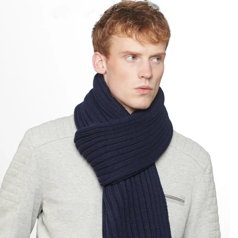 Man Knit Scarf Winter Warm Comfortable Plain Color Classic Thickened Long Mens and Womens Wrap Lovers Fashion