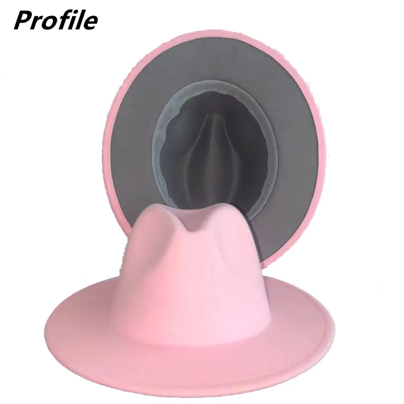 

Двухцветная фетровая шляпа, новинка 2021, регулируемая шапка унисекс, фетровая шляпа, розовая и серая шляпа, джазовая зимняя шляпа, кепка