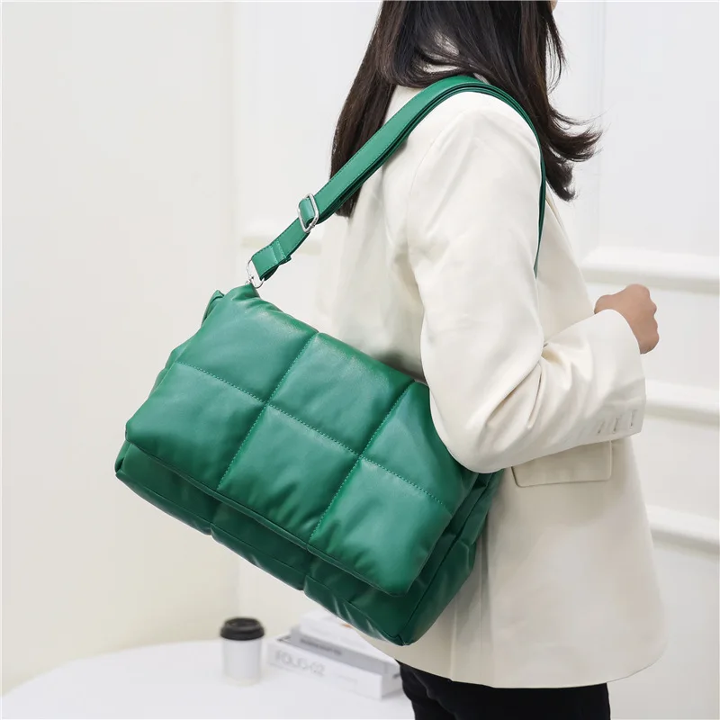 

Luxury Satchel Winter Cotton Padded Crossbody Bag Designer Pad Quilted Women Shoulder Bag Brands Plaid Handbags and Purses Tote