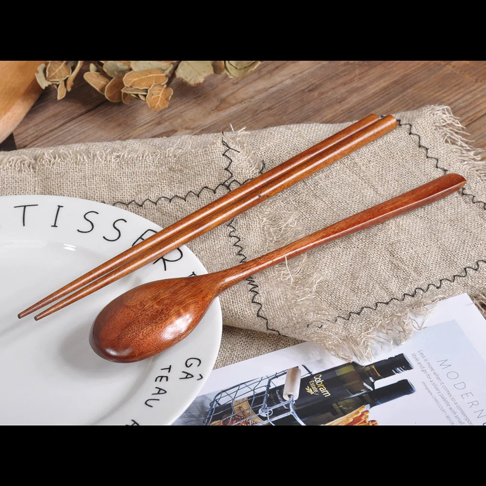 Bamboo Wooden Spoons and Chopsticks Set Non-Stick Soup-Teaspoon for Kitchen Cooking Utensil Tools cutlery | Дом и сад
