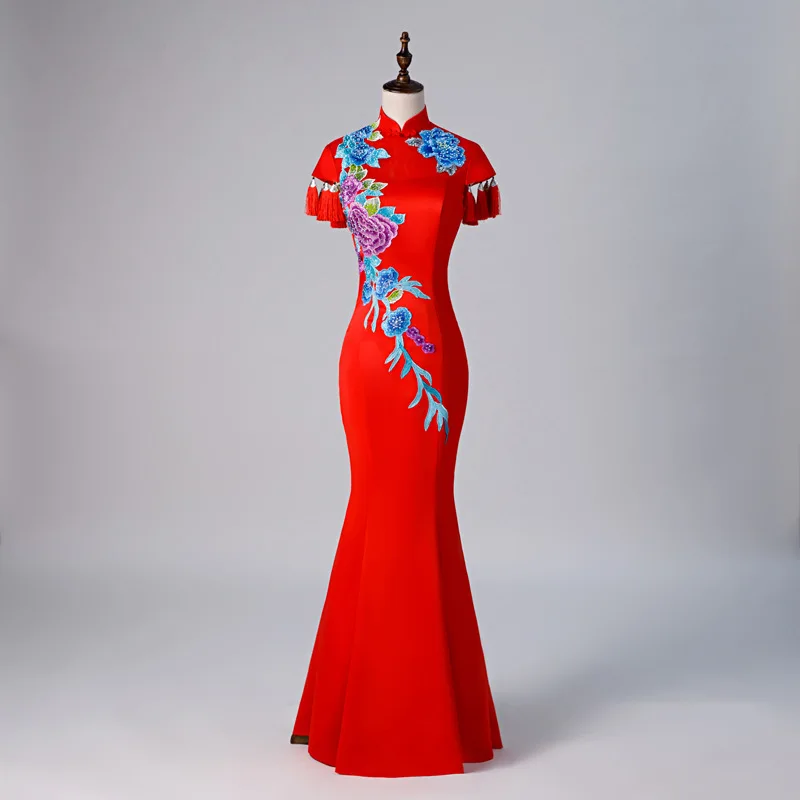

Mermaid Fashion Chinese Sexy Oriental Party Female Cheongsam Stage Show Qipao Dress Elegant Celebrity Banquet Dresses De Festa