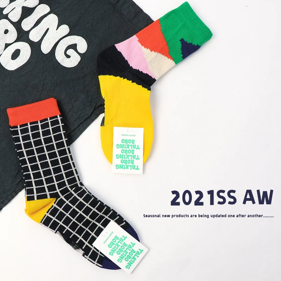 Детские носки bobo для мальчиков новинка осень-зима 2021 тонкие хлопковые клетчатые