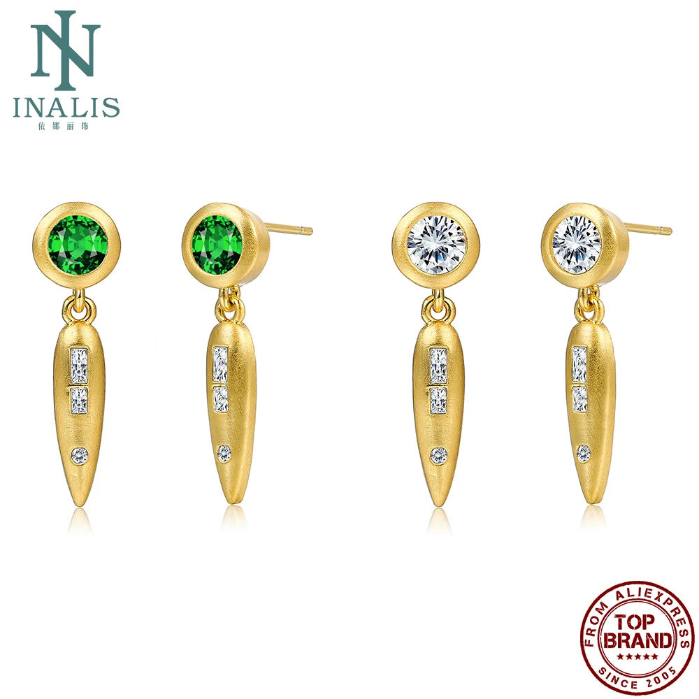 

INALIS Stud Earrings For Women Cone Shape Zircon Earrings Green White Fashion Jewelry Wedding Earrings Birthday Gift Ear Stud