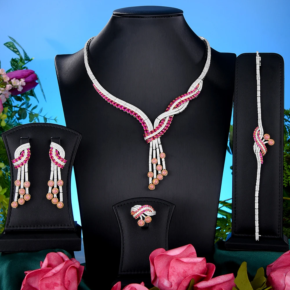 

missvikki New Trendy Indian Romantic Chokers Jewelry Set For Women Wedding African Dubai Bridal Jewelry Set Dance Party Show